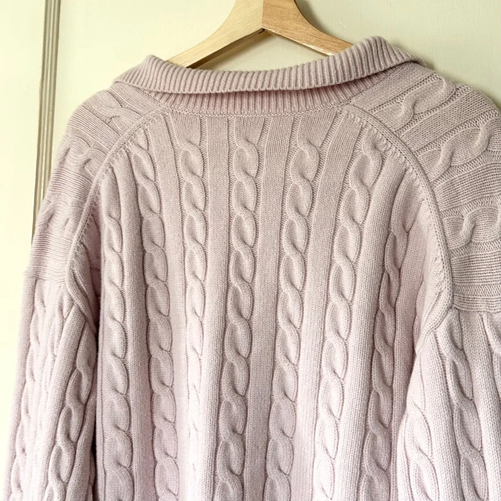 Aritzia Merino Wool Lottie Relaxed Polo Sweater Strawberry Puff Pink M Coquette - Picture 6 of 8